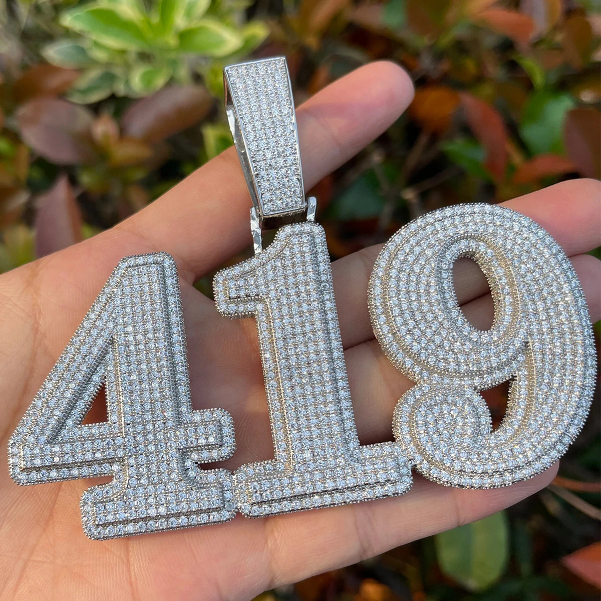 Bubble Letter Iced Out Pendant Custom Name Necklace for Men Prong Setting Two Layers White Gold Plated Hip Hop Jewelry