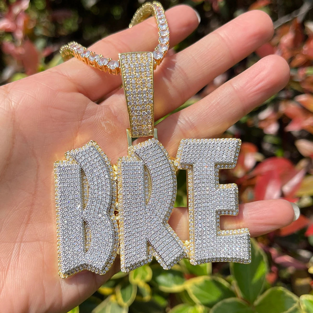 Bubble Letter Custom Hip Hop Pendant Iced Out Micro Pave Zircon Double Layer Personalized Name Necklace Women Customized Jewelry