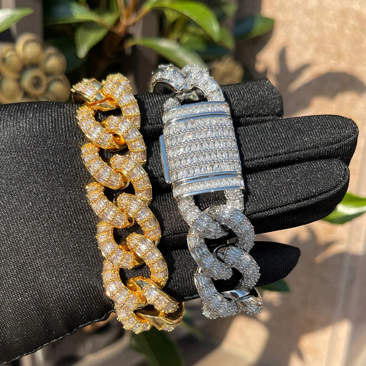 Bubble Letter Baguette Cuban Link Bracelet for Men Iced Out Prong Setting Micro Pave Hip Hop Fashinon  Jewelry Gift