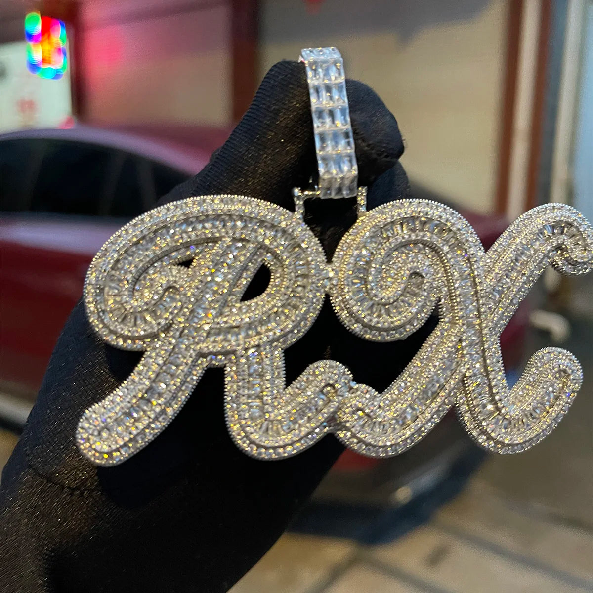 Bubble Letter Baguette Name Plate Necklace for Women Custom Pendant Iced Out Charms Hip Hop Jewelry Free Shipping