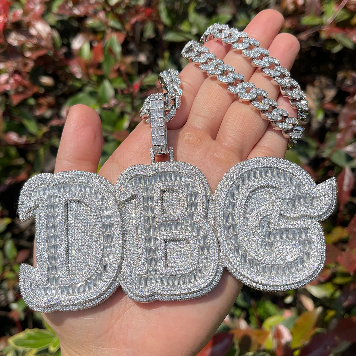 Bubble Letter Custom Solid Base Iced Out Pendant Personalized Name Necklace Women White Gold Plated Double Layer Hip Hop Jewelry