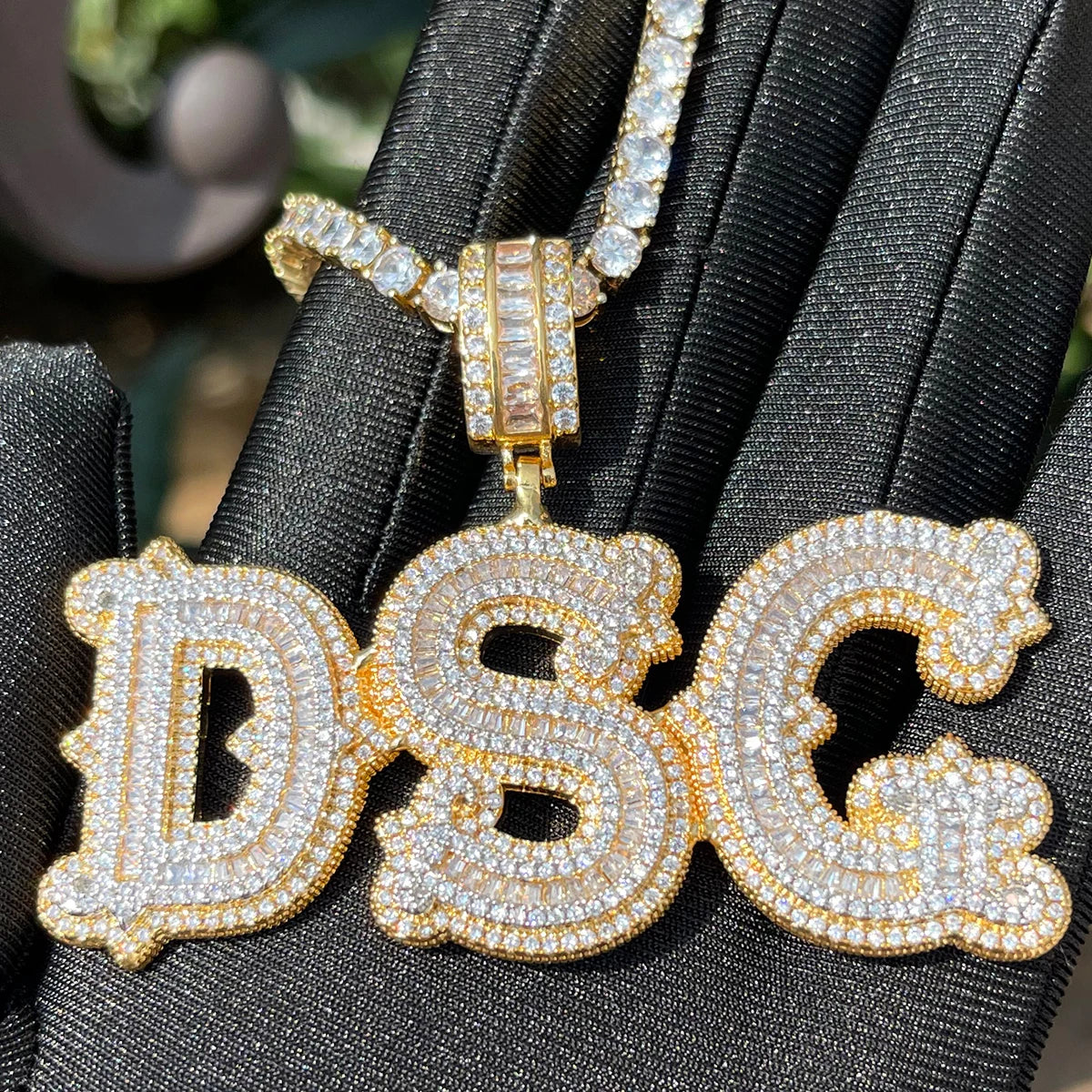 Bubble Letter Personalized Baguette Pendant Micro Paved CZ Iced Out Charms Customized Name Necklace Fashion Hip Hop Jewelry