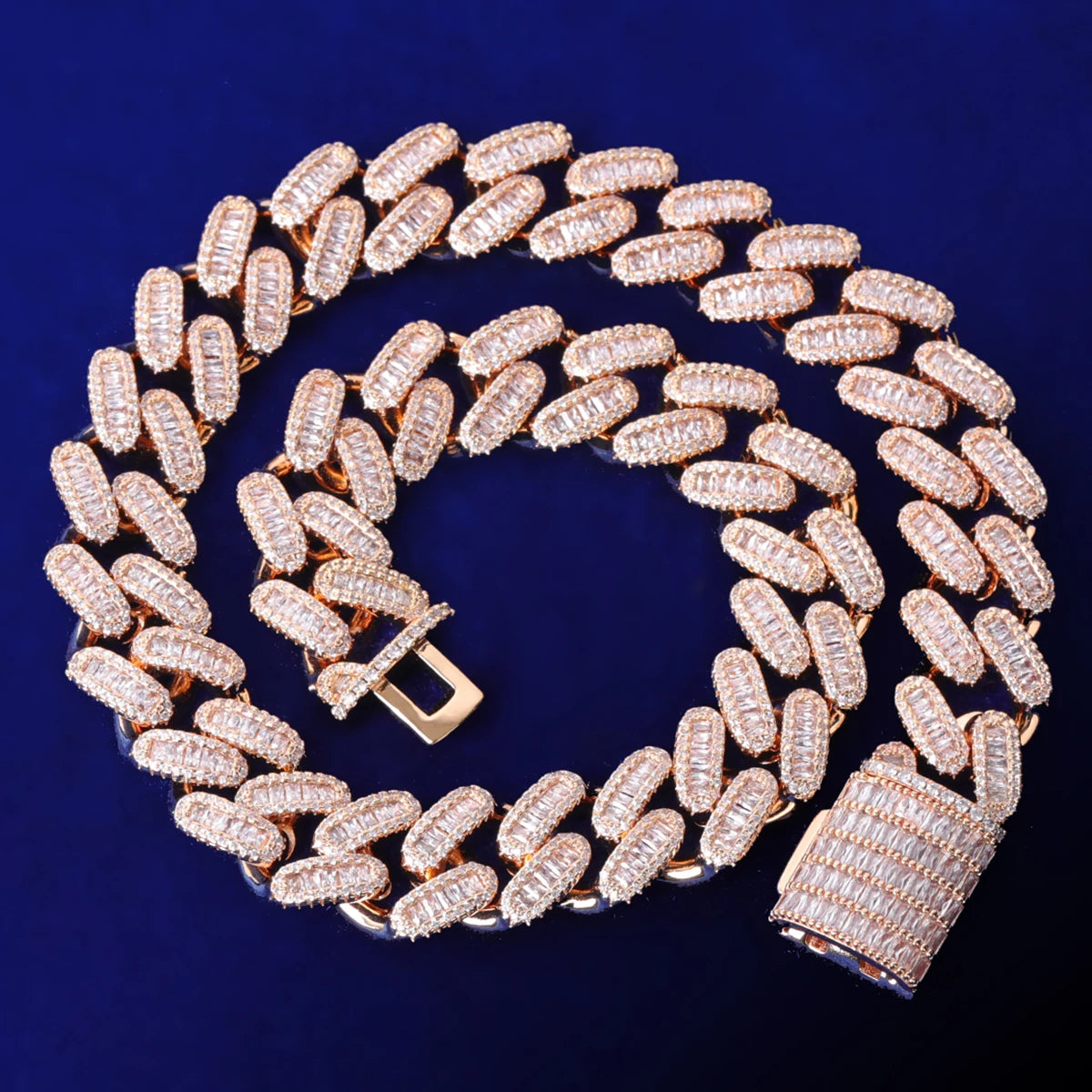 Bubble Letter Iced Out 15mm Miami Cuban Link Chain for Men Micro Pave Prong Setting Baguette Choker Necklace Hip Hop Jewelry