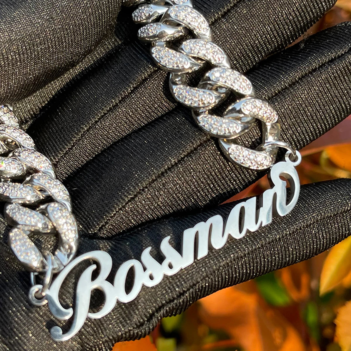 Bubble Letter Stainless Steel Custom Name Plates Necklace Choker for Women Miami Cuban Link Chain Prong Setting Hip Hop Jewelry