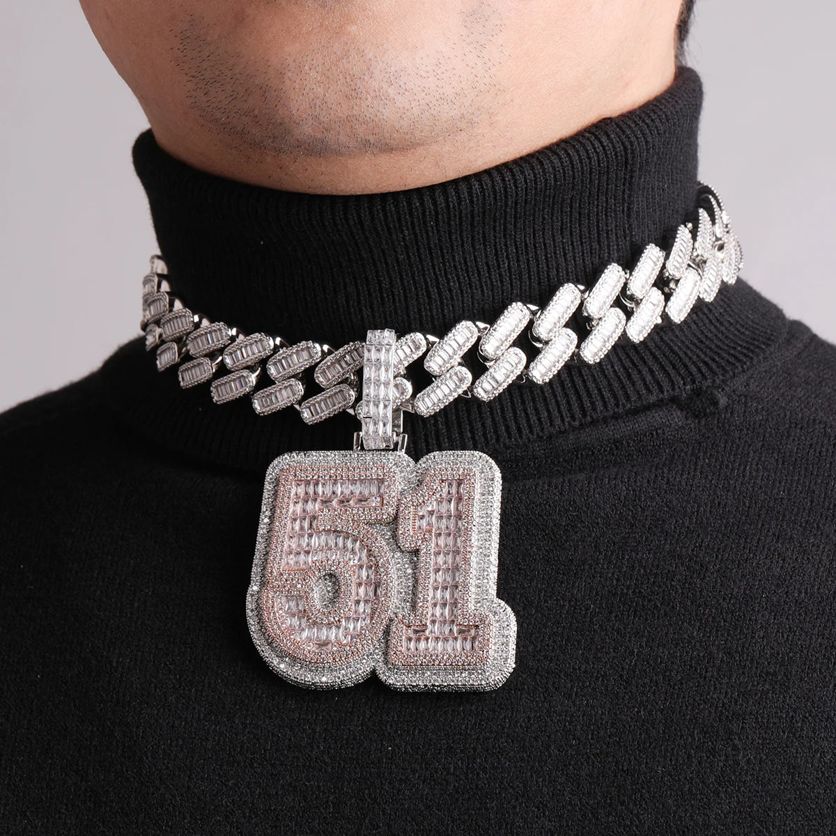 Bubble Letter Baguette Custom Name Necklace for Men Number Zircon Pendant Hip Hop Rock Rapper Chain Fashion Jewelry