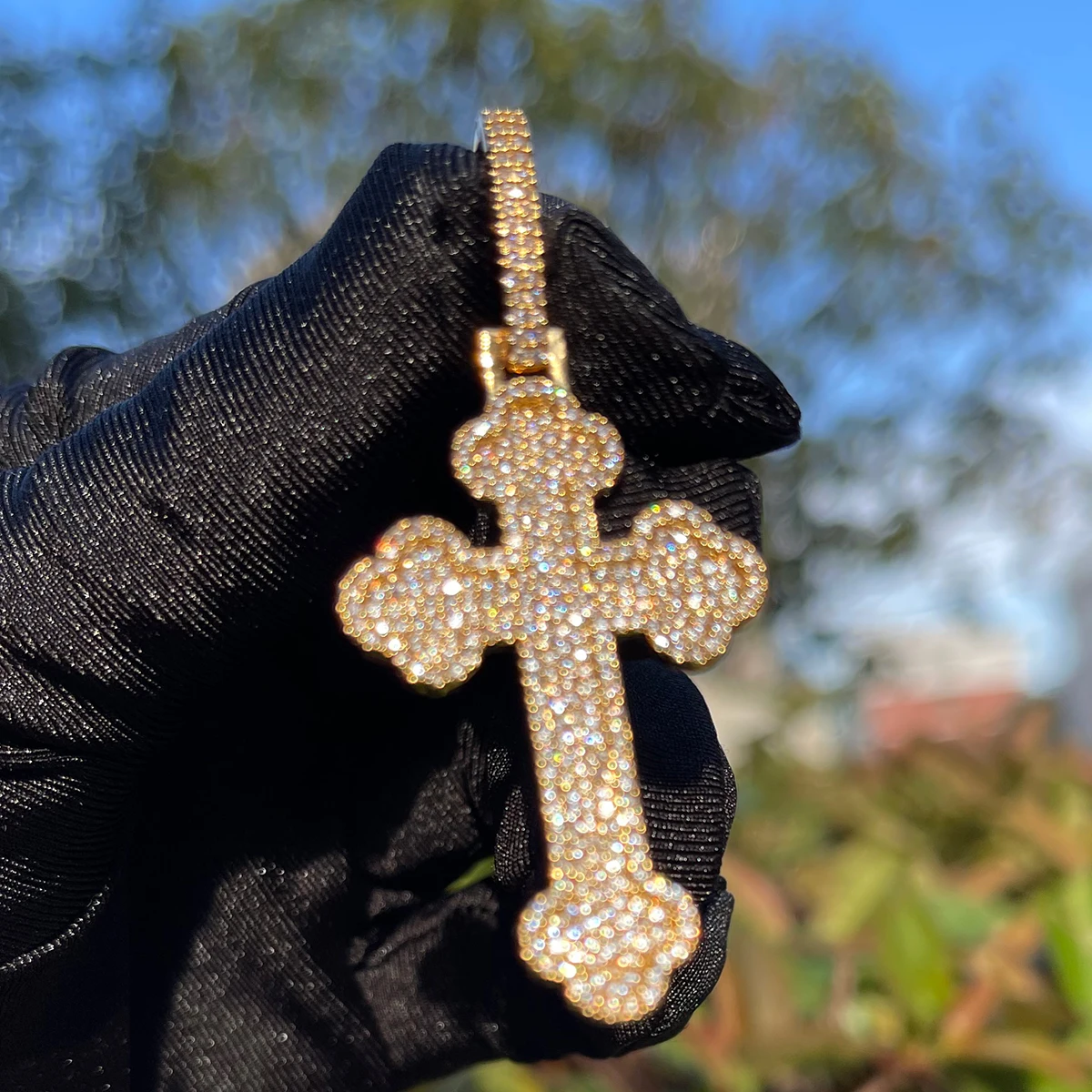 Bubble Letter Iced Out Cross Necklace for Women Micro Pave Pendant Real Gold Plated Hip Hop Jewelry 2023 Trending