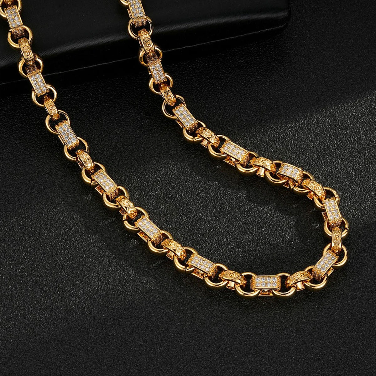 Bubble Letter GYPSY Ornate Patterned Belcher Necklace Choker for Men Studded Oblong Smooth Alternating Cuban Links Hip Hop Jewel