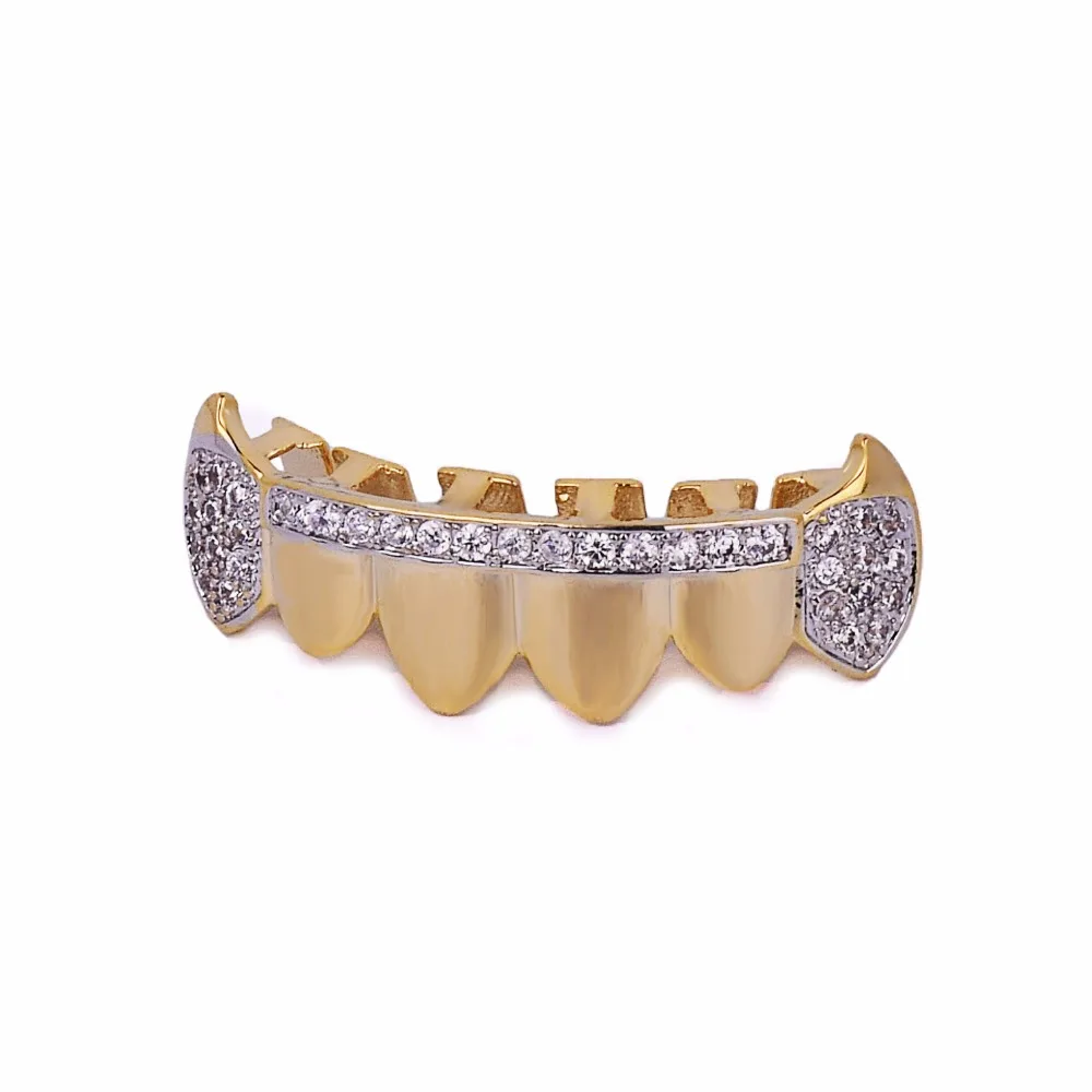 Bubble Letter Hip Hop Grillz Teeth Iced Zircon Fang Mouth teeth Caps Top & Bottom Tooth Set Men Women Vampire Fashion Jewelry