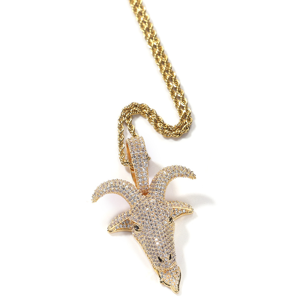 Bubble Letter Sheep Head Pendant Men Zircon Hip Hop Necklace Rock Jewelry