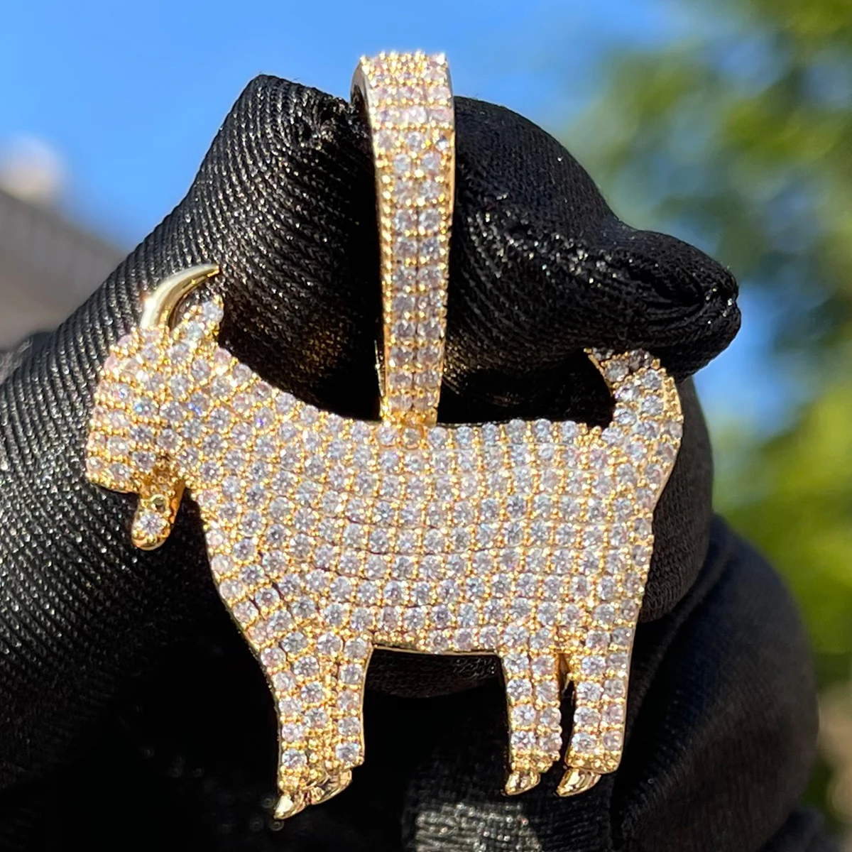 Bubble Letter Iced Out Pendant Goat Necklace for Men Real Gold Plated Zircon Hip Hop Fashion Jewelry Gift