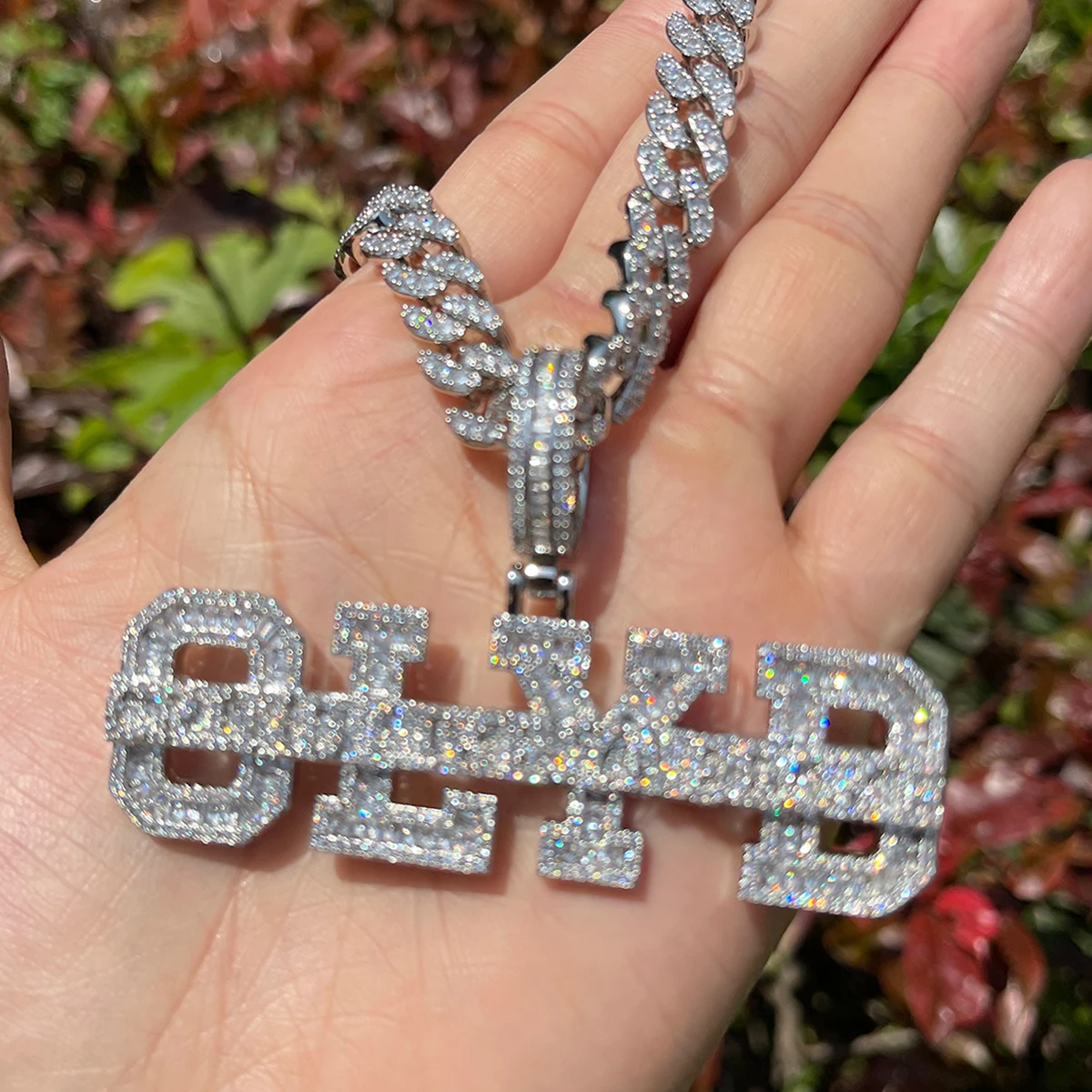 Bubble Letter Iced Out Necklace for Men Prong Setting Pendant Real Gold Plated Hip Hop Jewelry