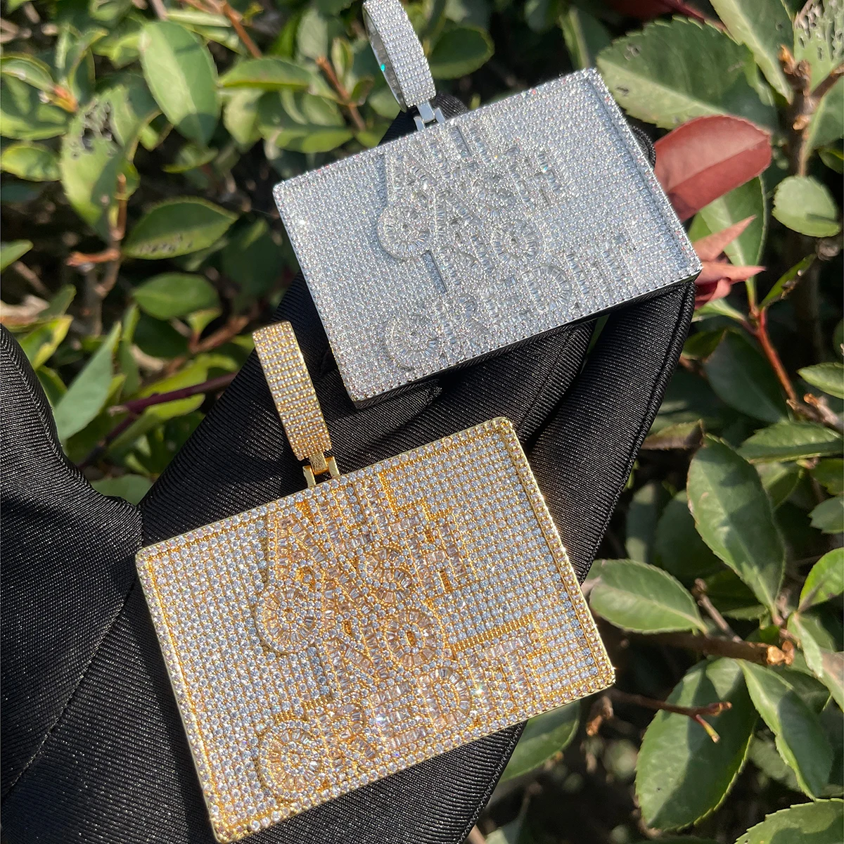 Bubble Letter Iced Out All Cash No Credit Necklace Pendant for Men Real Gold Plated Hip Hop Jewelry