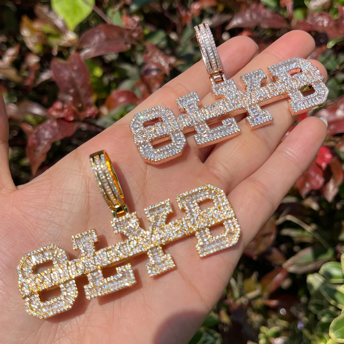 Bubble Letter Iced Out Necklace for Men Prong Setting Pendant Real Gold Plated Hip Hop Jewelry