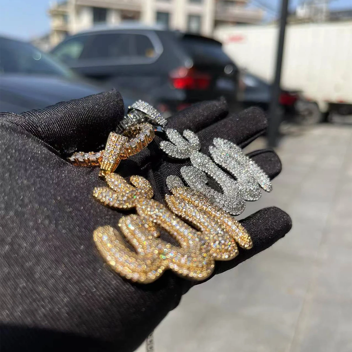 Bubble Letter Iced Out Allah Pendant Necklace Real Gold Plated Hip Hop Jewelry Unique Charms 2022 Trend