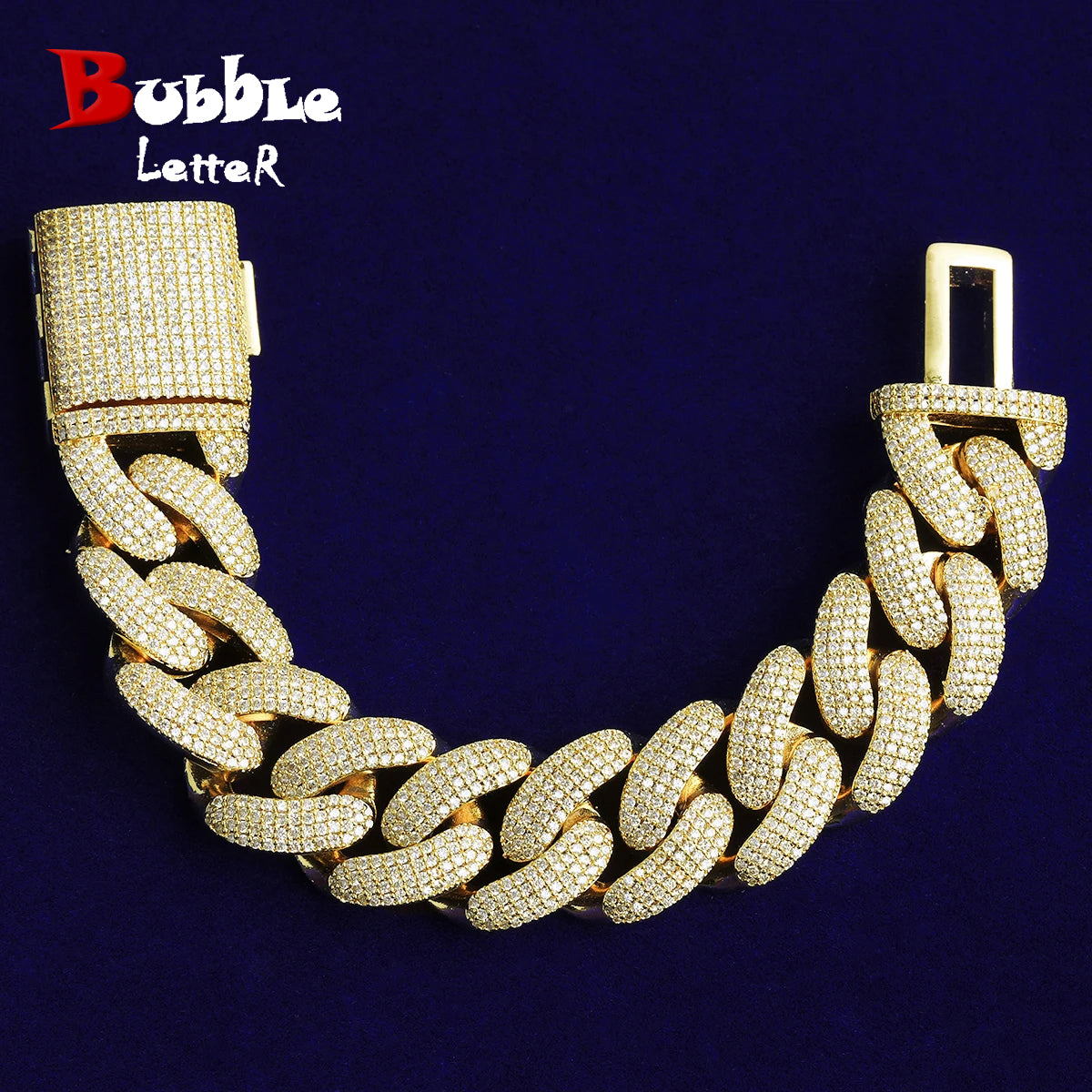 Bubble Letter Iced Out Miami Cuban Link Bracelet for Men Real Gold Plated Cubic Zirconia Hip Hop Jewelry