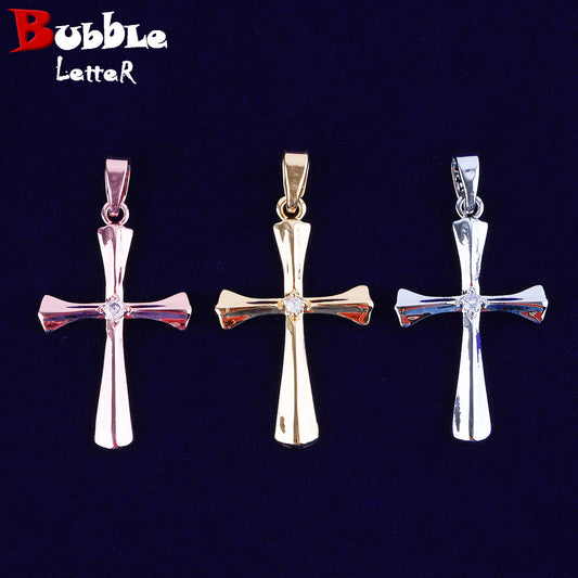 Bubble Letter Smooth Cross Necklace Pendant for Women Real Gold Plated Copper Hip Hop Jewelry