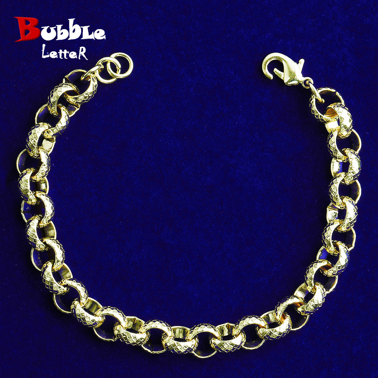 Bubble Letter Diamond Cut Belcher Ring Link Bracelet for Men Real Gold Plated Copper Hip Hop Jewelry