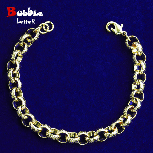 Bubble Letter Diamond Cut Belcher Ring Link Bracelet for Men Real Gold Plated Copper Hip Hop Jewelry