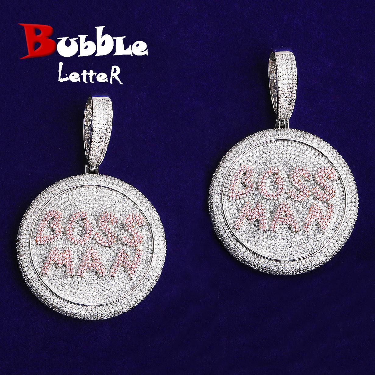 Bubble Letter Iced Out Boss Man Circle Necklace Pendant for Men 5A Copper Cubic Zirconia Hip Hop Jewelry