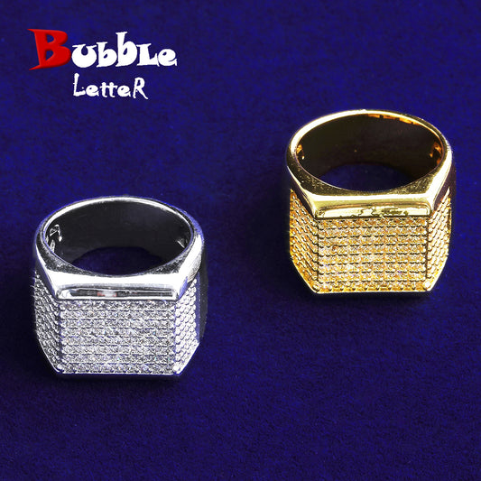 Bubble Letter Iced Out Men Ring for Men 5A Cubic Zirconia Real Gold Plated Hip Hop jewelry
