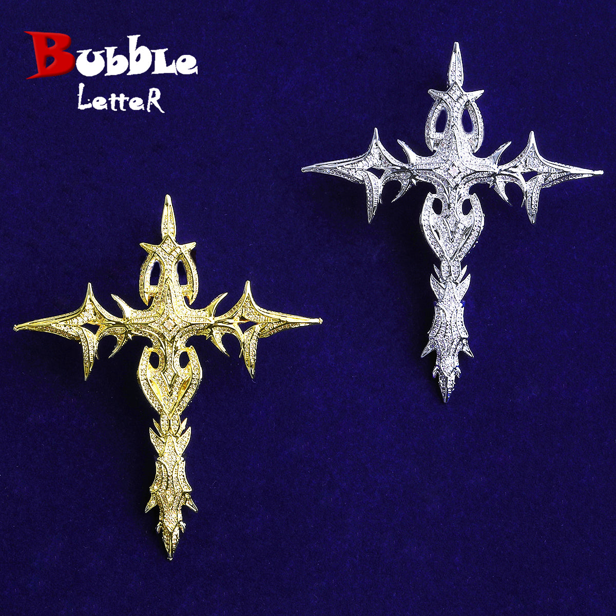 Bubble Letter Iced Out Cross Necklace Pendant for Men 5A Cubic Zirconia Hip Hop Jewelry