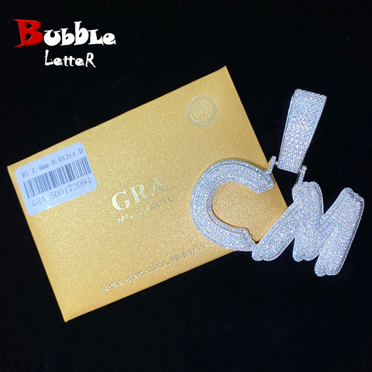 Bubble Letter Sterling Silver 925 VVS Moisanite Iced Out Custom Letter Name Necklace Pendant for Men Hip Hop Jewelry