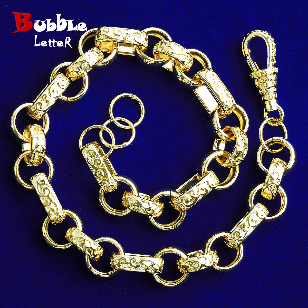 Bubble Letter GYPSY Belcher Link Chain for Men Real Gold Plated Hip Hop Jewelry Albert Clasp