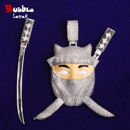 Bubble Letter Colgante Ninja Edición Limitada Oro Blanco Necklace Pendant for Men 5A Cubic Zirconia Rapper Jewelry