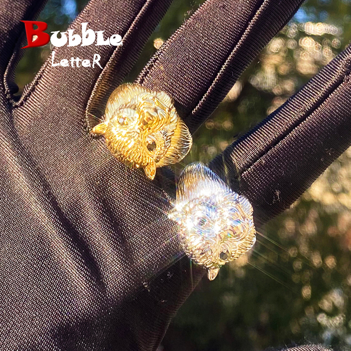 Bubble Letter Bear Head Ring for Men Real Gold Plated Hip Hop Jewelry