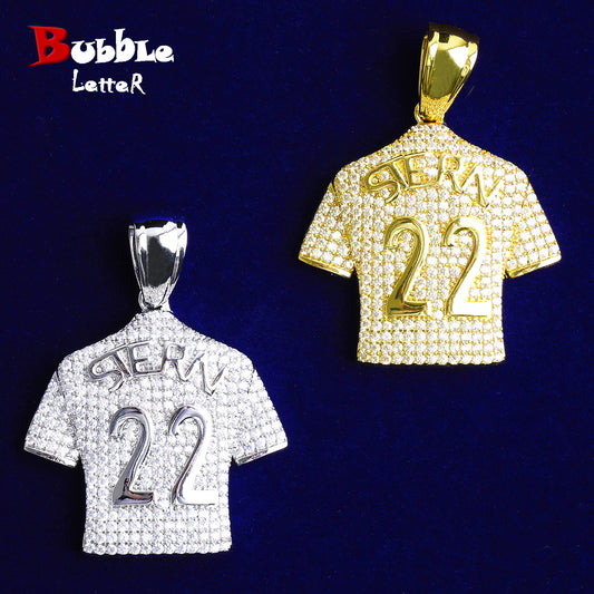 Bubble Letter Iced Out Stern 22 Necklace Pendant for Men 5A Cubic Zirconia Hip Hop Jewelry