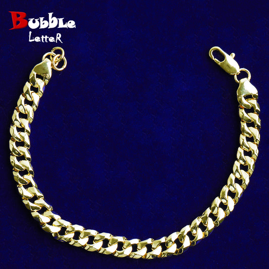 Bubble Letter Cuban Link Bracelet for Men Real Gold Plated Hip Hop Jewelry