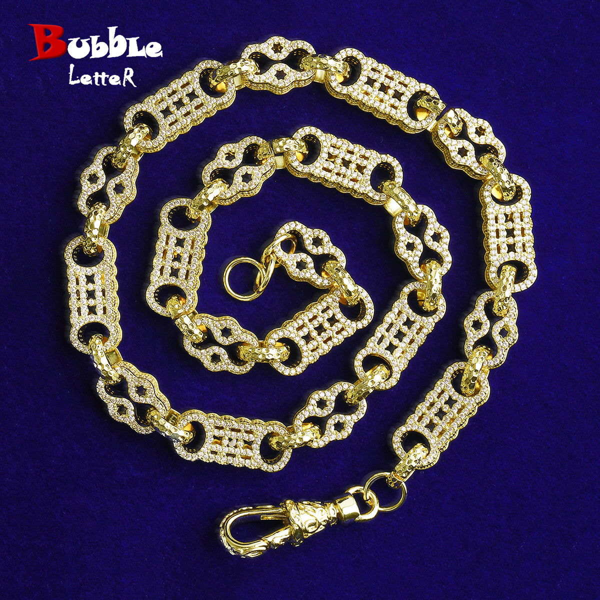 Bubble Letter Iced Out Star Bar Chain for Men Necklace Choker Real Gold Plated 5A Cubic Zirconia Hip Hop Jewelry Albert Clasp