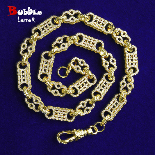 Bubble Letter Iced Out Star Bar Chain for Men Necklace Choker Real Gold Plated 5A Cubic Zirconia Hip Hop Jewelry Albert Clasp