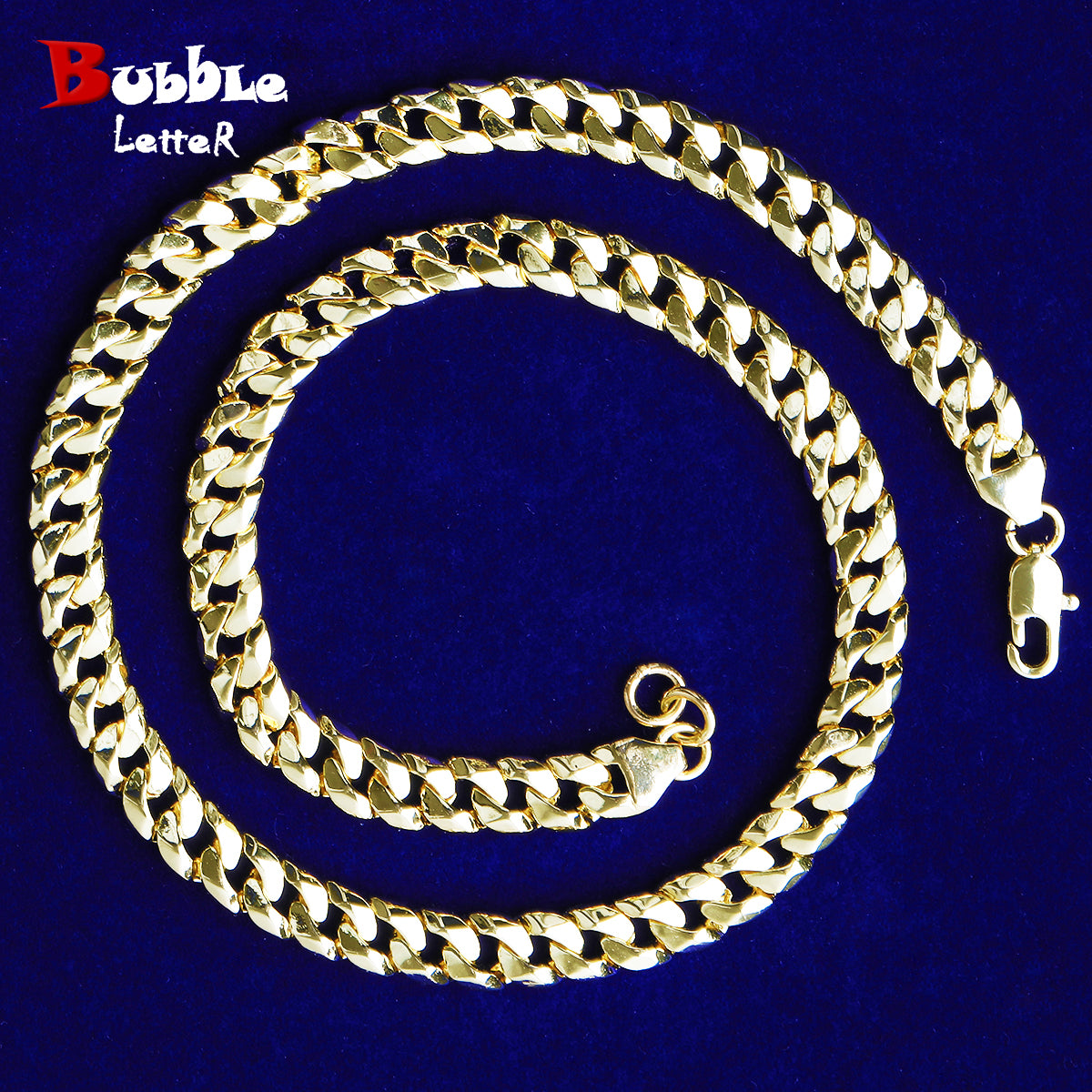 Bubble Letter Cuban Link Chain for Men Real Gold Plated Hip Hop Jewelry