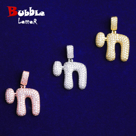 Bubble Letter Iced Out N Symbol Necklace Pendant for Men 5A Cubic Zirconia Real Gold Plated Hip Hop Jewelry