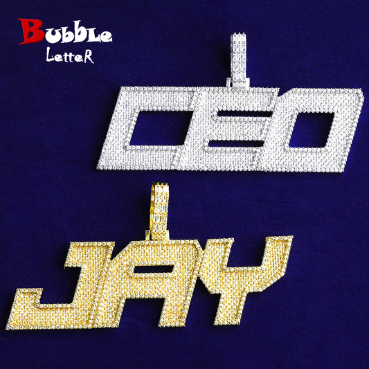 Bubble Letter Iced Out Custom Name Necklace Pendant for Men 5A Cubic Zirconia Hip Hop Jewelry