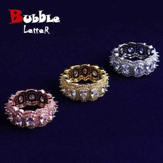 Bubble Letter Iced Out Multi Shape Stones Ring for Men Real Gold Plated Cubic Zirconia Hip Hop Jewelry