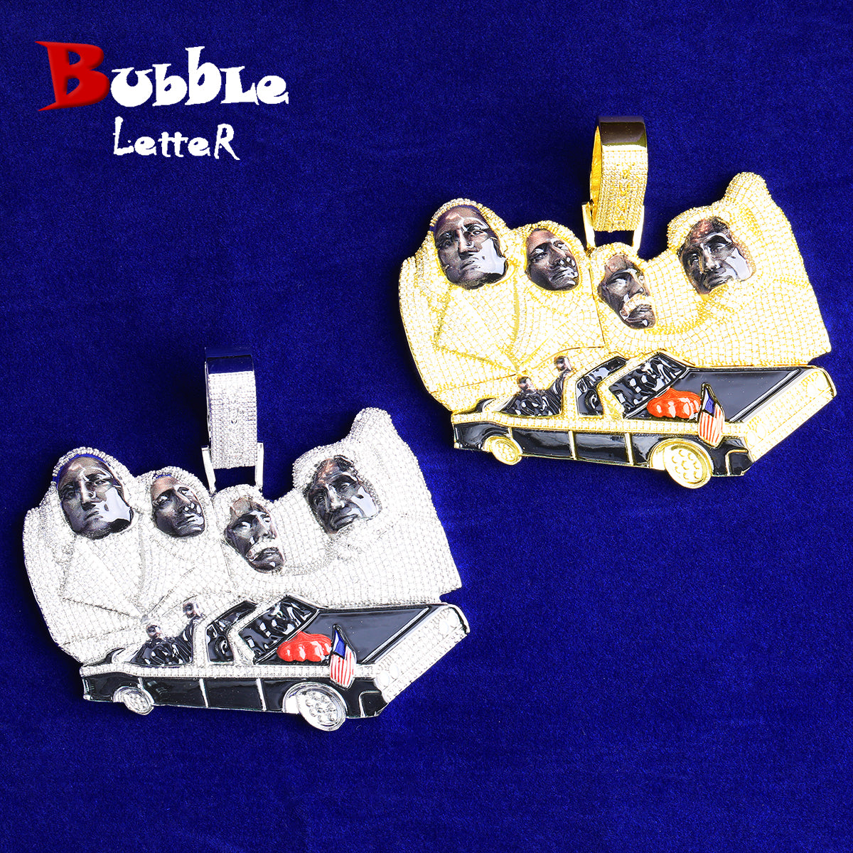 Bubble Letter Luxury JFKK Motorcade Necklace Pendant for Men Real Gold Plated Copper Cubic Zirconia Hip Hop Jewelry