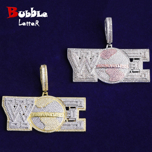 Bubble Letter Iced Out We on Everything Necklace Pendant for Men Prong Setting Real Gold Plated Hip Hop Jewelry