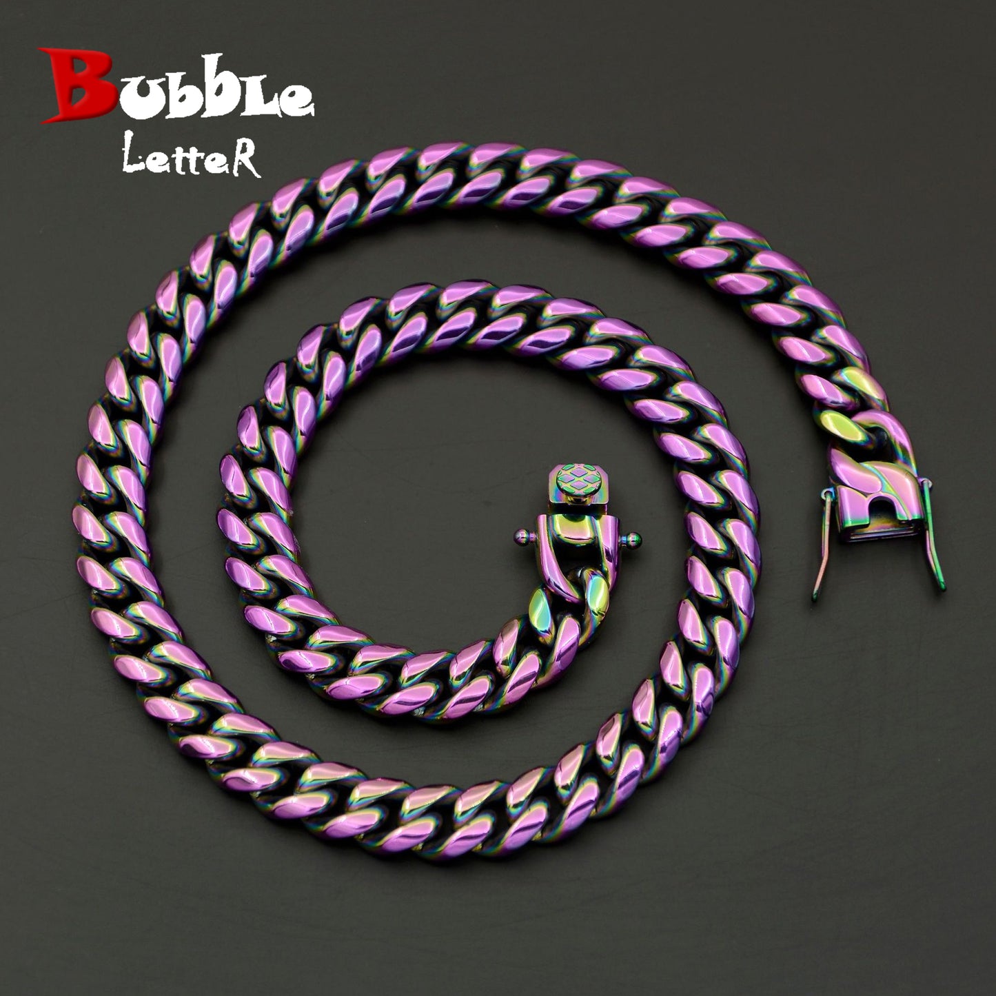 Bubble Letter Miami Cuban Link Chain Necklace Choker for Men Stainless Steel Colorful Plated Hip Hop Jewelry