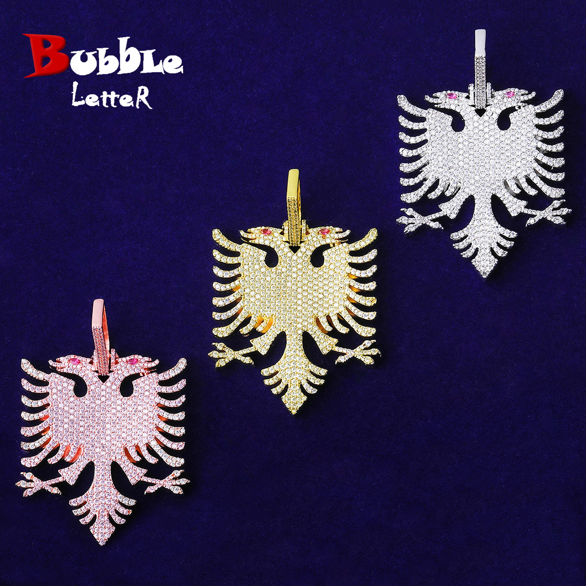 Bubble Letter Iced Out Phoenix Necklace Pendant for Men 5A Cubic Zirconia Gold Plated Hip Hop Jewelry