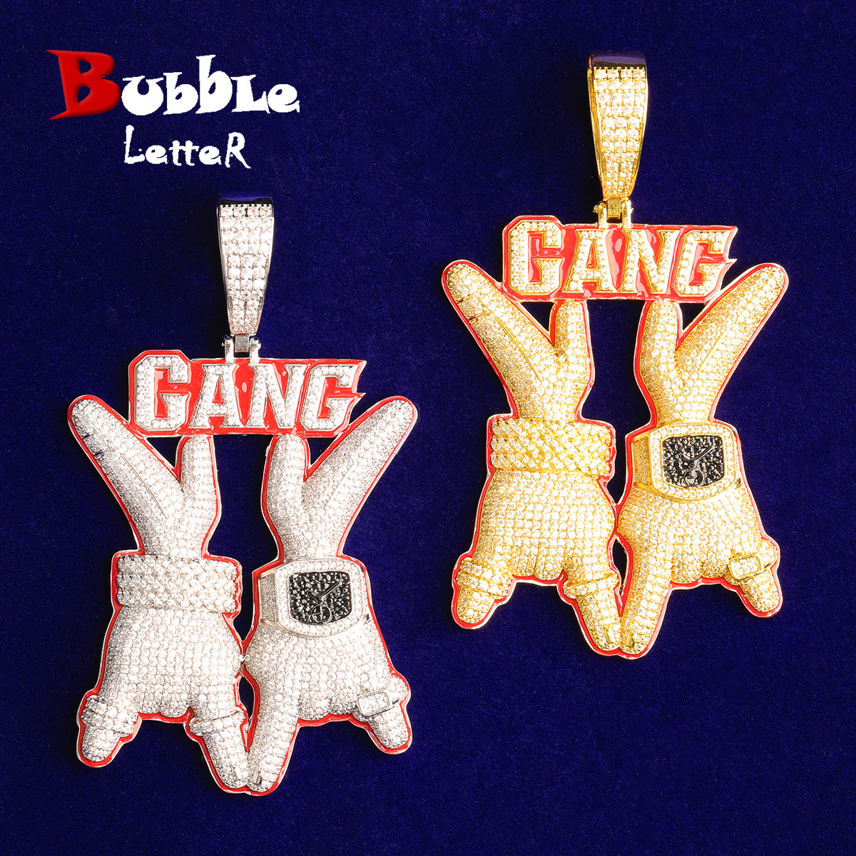 Bubble Letter Luxury Gang Necklace Pendant for Men Real Gold Plated Copper Cubic Zirconia Hip Hop Jewelry