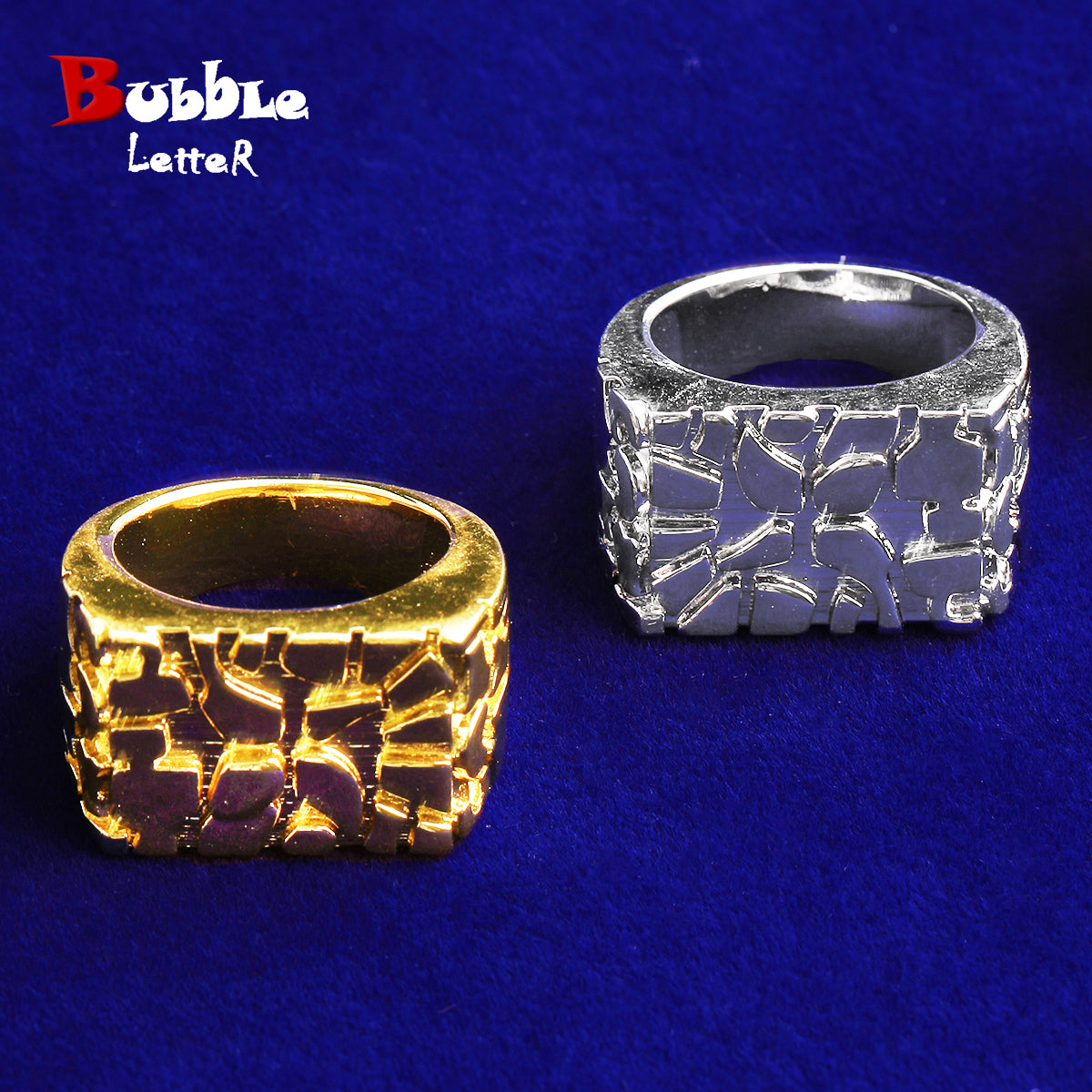 Bubble Letter Nugget Ring for Men Real Gold Plated Hip Hop Jewelry