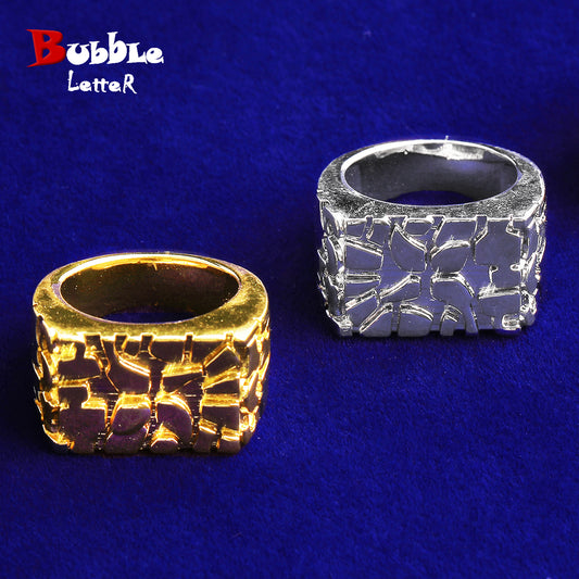 Bubble Letter Nugget Ring for Men Real Gold Plated Hip Hop Jewelry