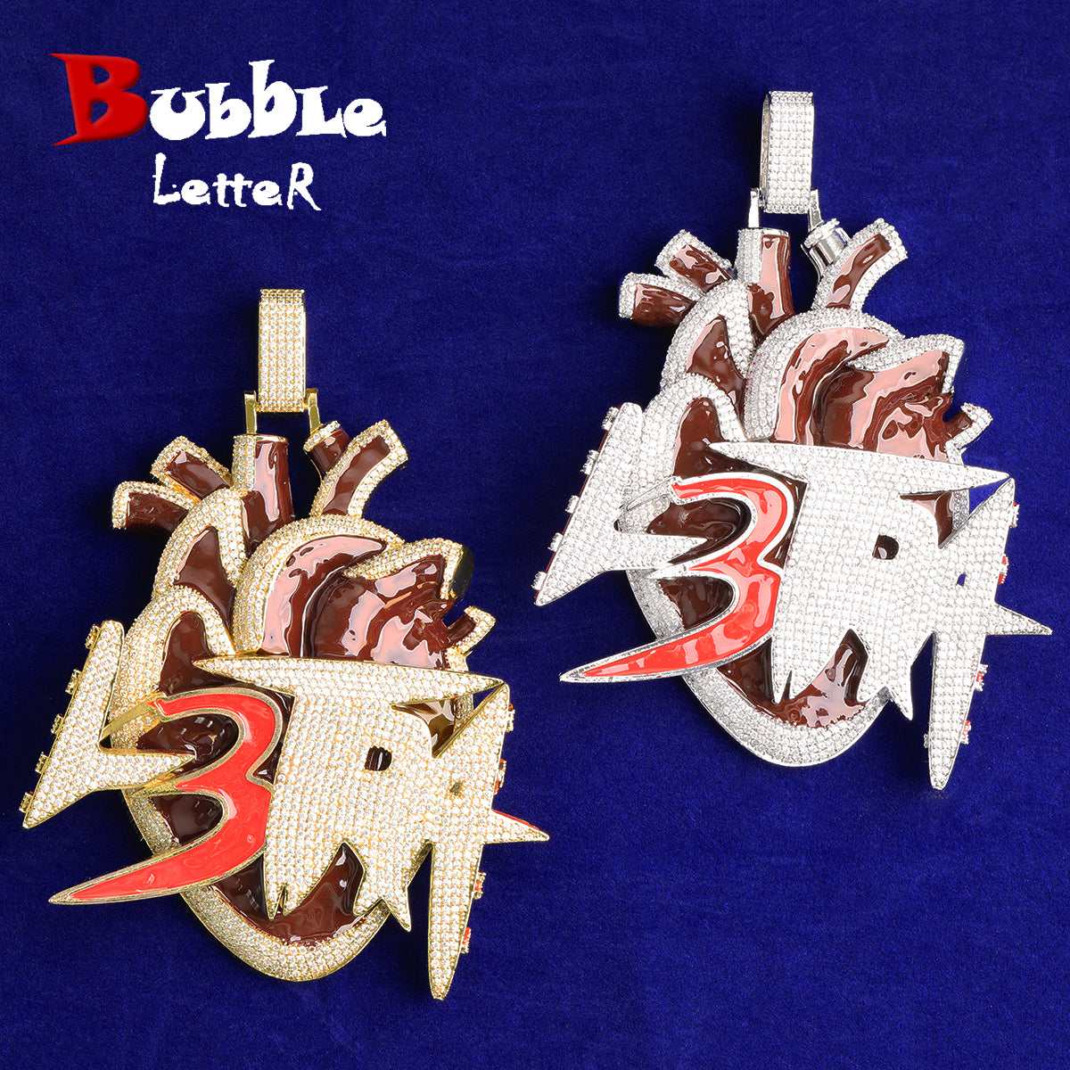 Bubble Letter Luxury Colgante L3TRA Necklace Pendant for Men Real Gold Plated Copper Cubic Zirconia Hip Hop Jewelry