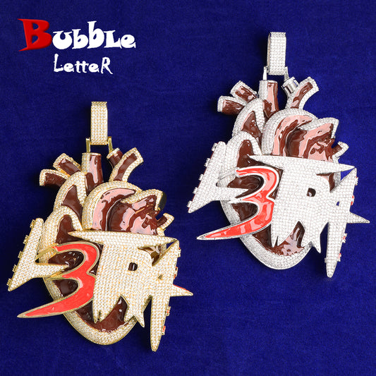 Bubble Letter Luxury Colgante L3TRA Necklace Pendant for Men Real Gold Plated Copper Cubic Zirconia Hip Hop Jewelry