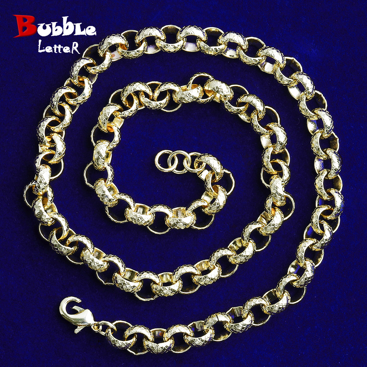 Bubble Letter Diamond Cut Belcher Ring Link Chain for Men Necklace Choker Real Gold Plated Copper Hip Hop Jewelry