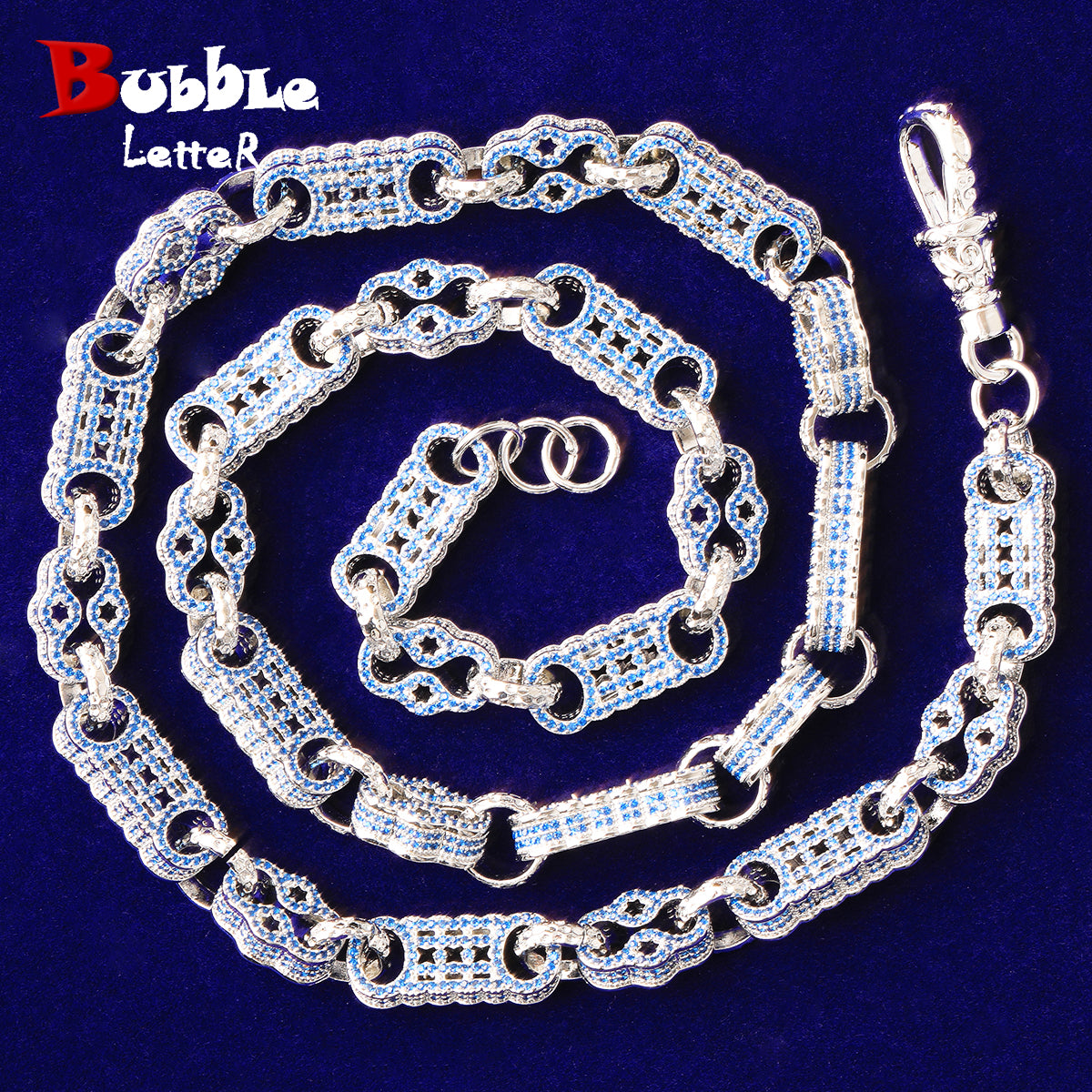 Bubble Letter Iced Out Silver Stones Star Bar Link Chain for Men Necklace Choker Real Copper Cubic Zirconia Gold Plated Hip Hop Jewelry