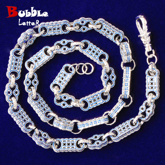 Bubble Letter Iced Out Silver Stones Star Bar Link Chain for Men Necklace Choker Real Copper Cubic Zirconia Gold Plated Hip Hop Jewelry