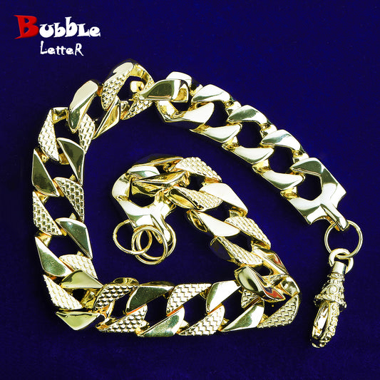 Bubble Letter Semi Patterned Cuban Link Chain for Men Necklace Choker Copper Gold Plated Hip Hop Jewelry Albert Clasp